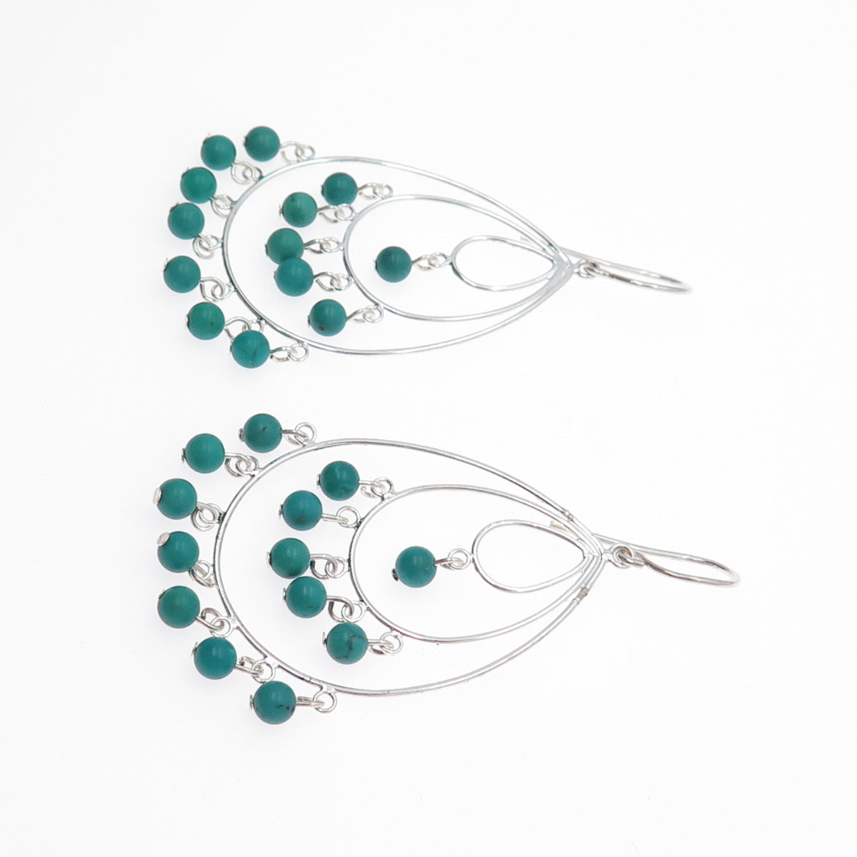 SX SALLY C 925 Sterling Silver Vintage Real Turquoise Teardrop Dangle Earrings