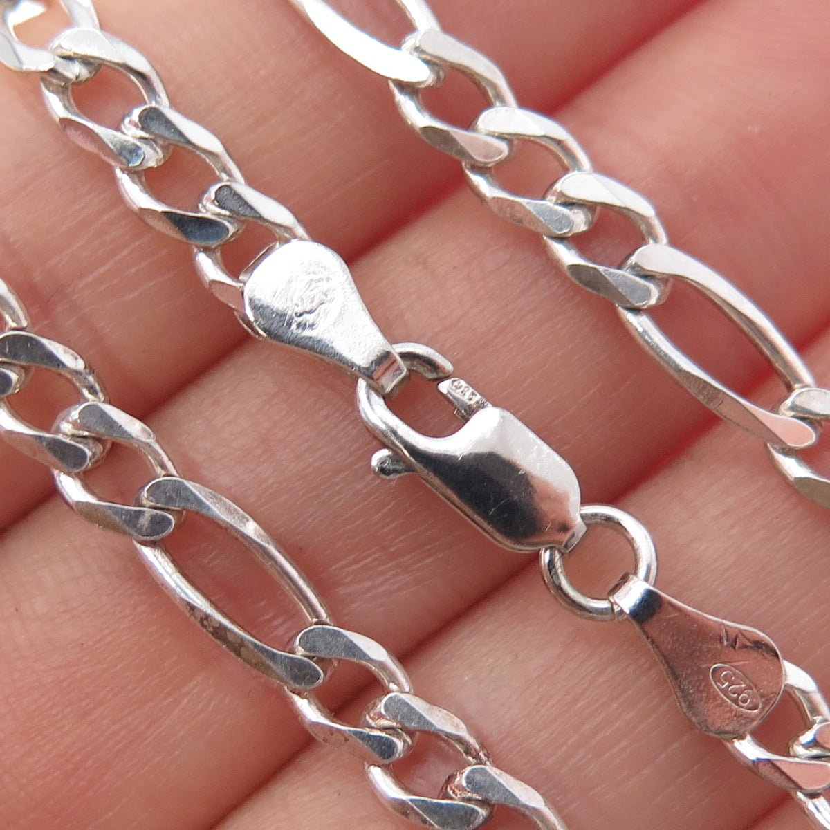 925 Sterling Silver Vintage Italy Figaro Chain Necklace 24"