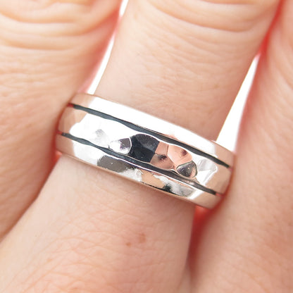 925 Sterling Silver Vintage Modernist Hammered Rotating Band Ring Size 9.25
