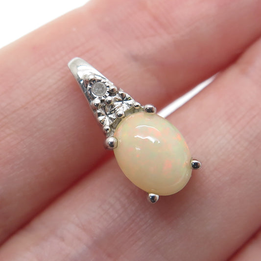 RJ GRAZIANO 925 Sterling Silver Real Diamond Accent & Opal Minimalist Pendant