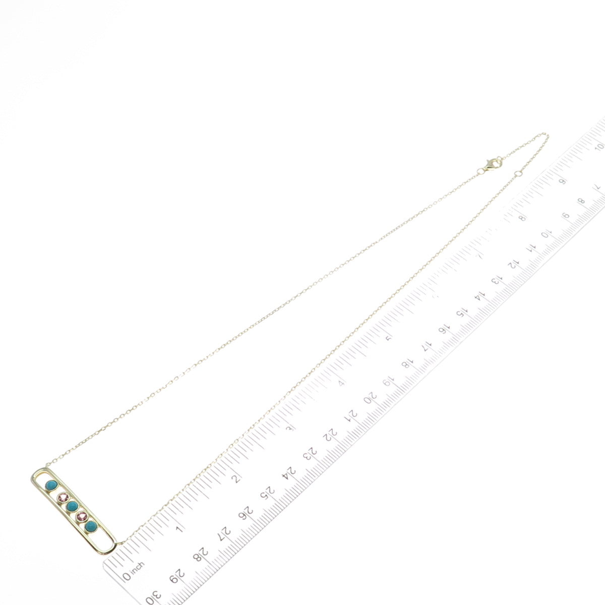 DSMK 925 Sterling Gold Plated Real Turquoise & C Z Cable Chain Necklace 18-20"