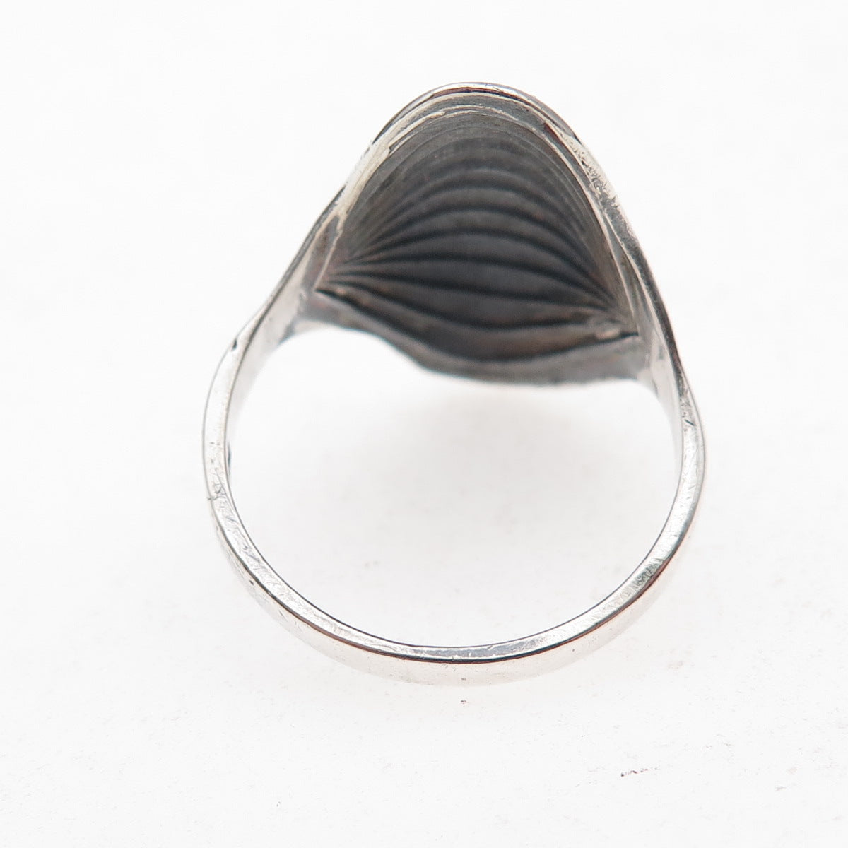 925 Sterling Silver Vintage Modernist Ribbed Dome Oxidized Ring Size 8