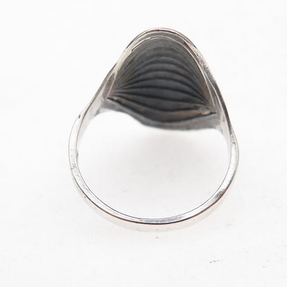 925 Sterling Silver Vintage Modernist Ribbed Dome Oxidized Ring Size 8