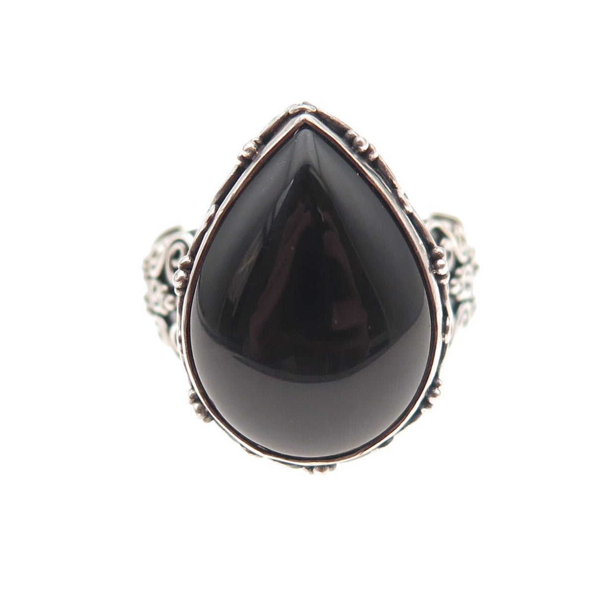 Suarti Bali 925 Sterling Silver Vintage Real Black Onyx Swirl Ring Size 7.25