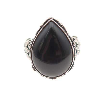 Suarti Bali 925 Sterling Silver Vintage Real Black Onyx Swirl Ring Size 7.25