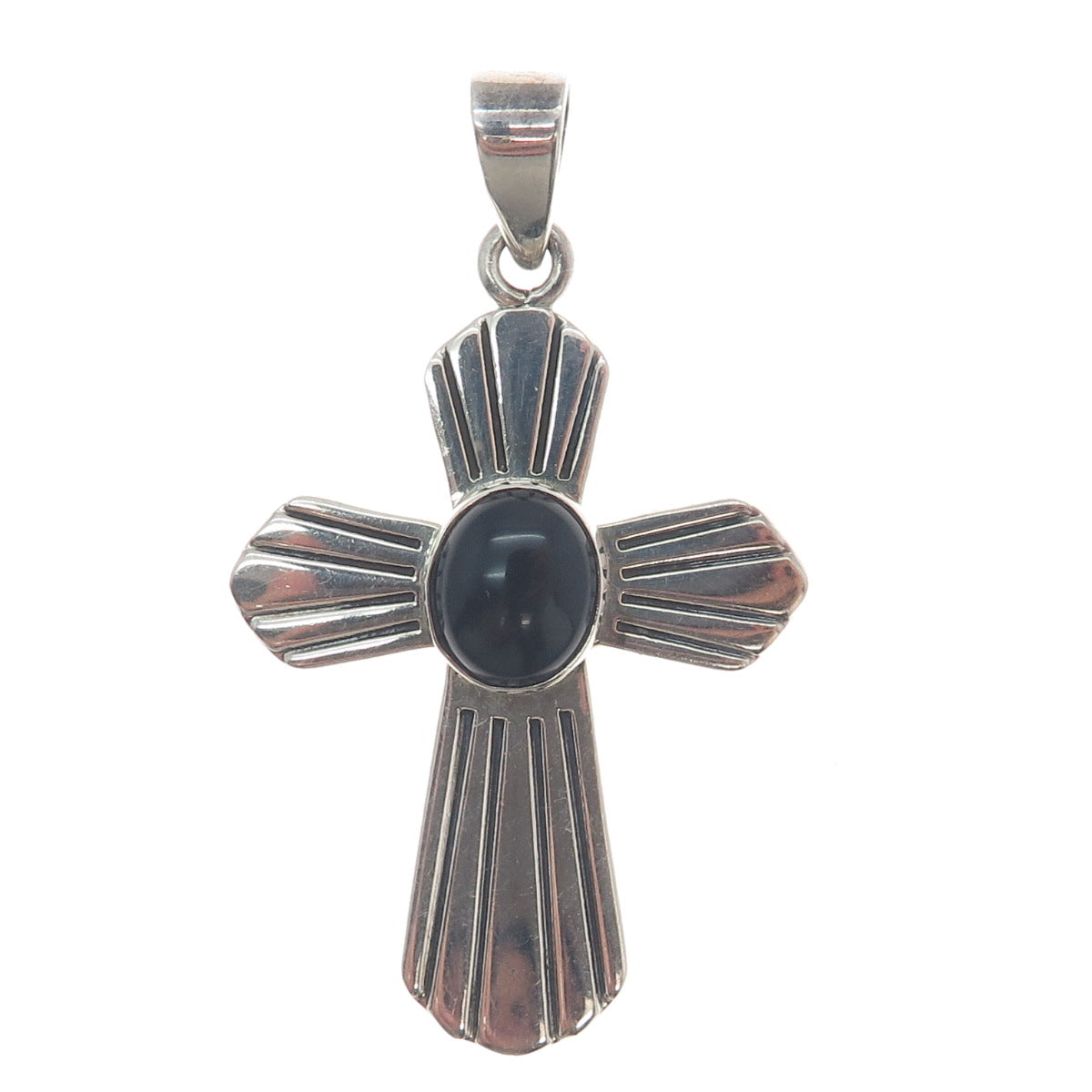 MARK WASSERMAN SAMARA 925 Sterling Vintage Mexico Black Onyx Gem Cross Pendant
