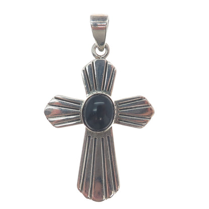 MARK WASSERMAN SAMARA 925 Sterling Vintage Mexico Black Onyx Gem Cross Pendant