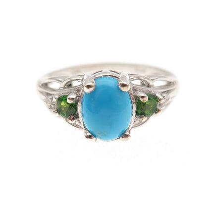 Chuck Clemency 925 Sterling Turquoise Chrome Diopside & White Topaz Ring Size 7