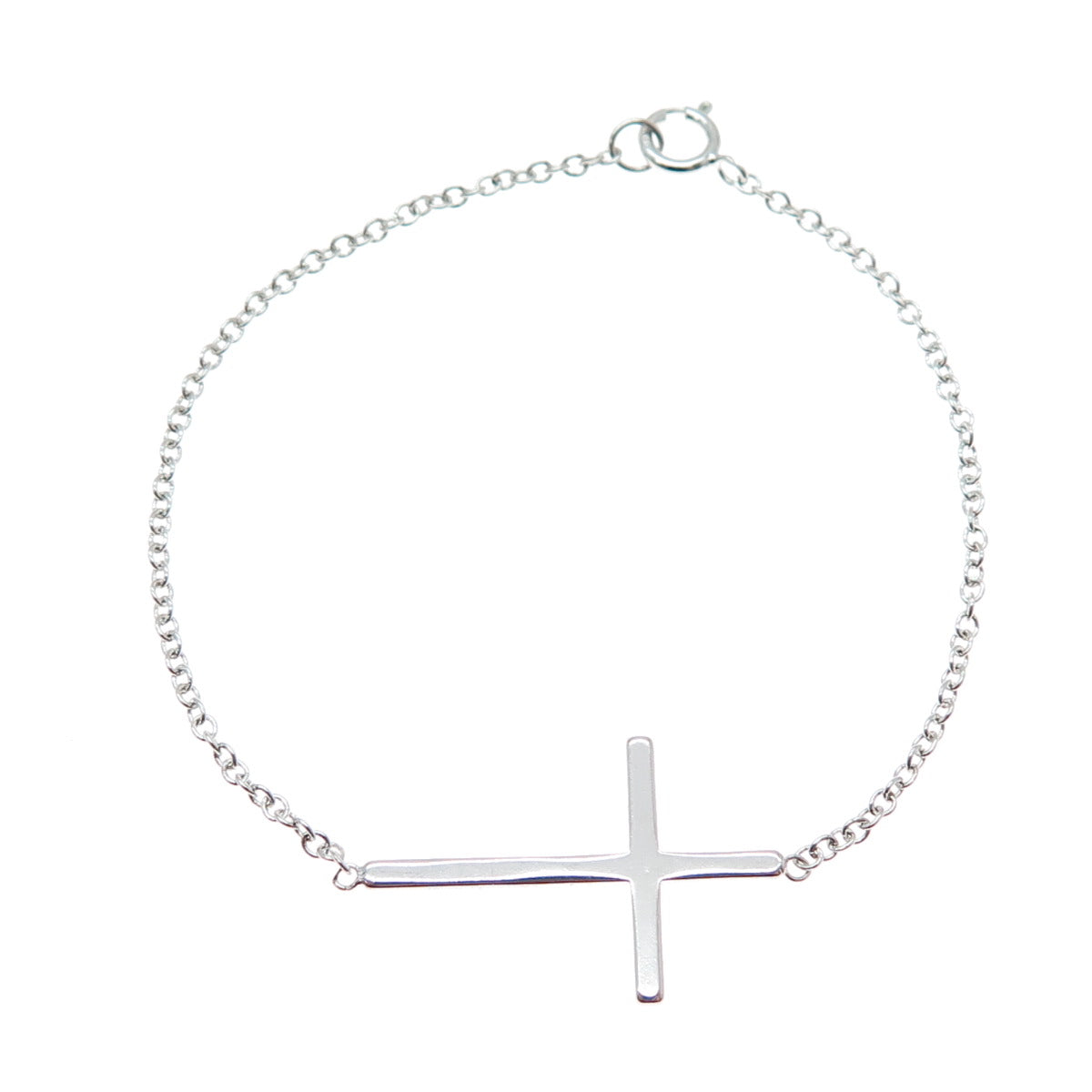 925 Sterling Silver Cross Cable Link Bracelet 6"