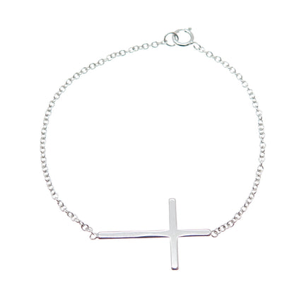 925 Sterling Silver Cross Cable Link Bracelet 6"