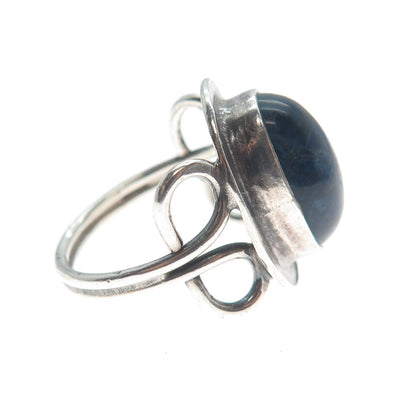 925 Sterling Silver Vintage Real Lapis Modernist Oxidized Ring Size 5.75