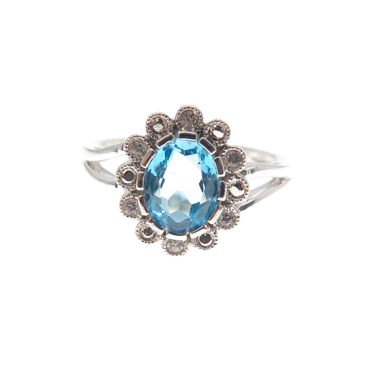 JANE SEYMOUR 925 Sterling Silver Real Blue & White Topaz Ring Size 6.75