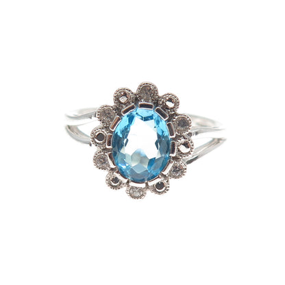 JANE SEYMOUR 925 Sterling Silver Real Blue & White Topaz Ring Size 6.75