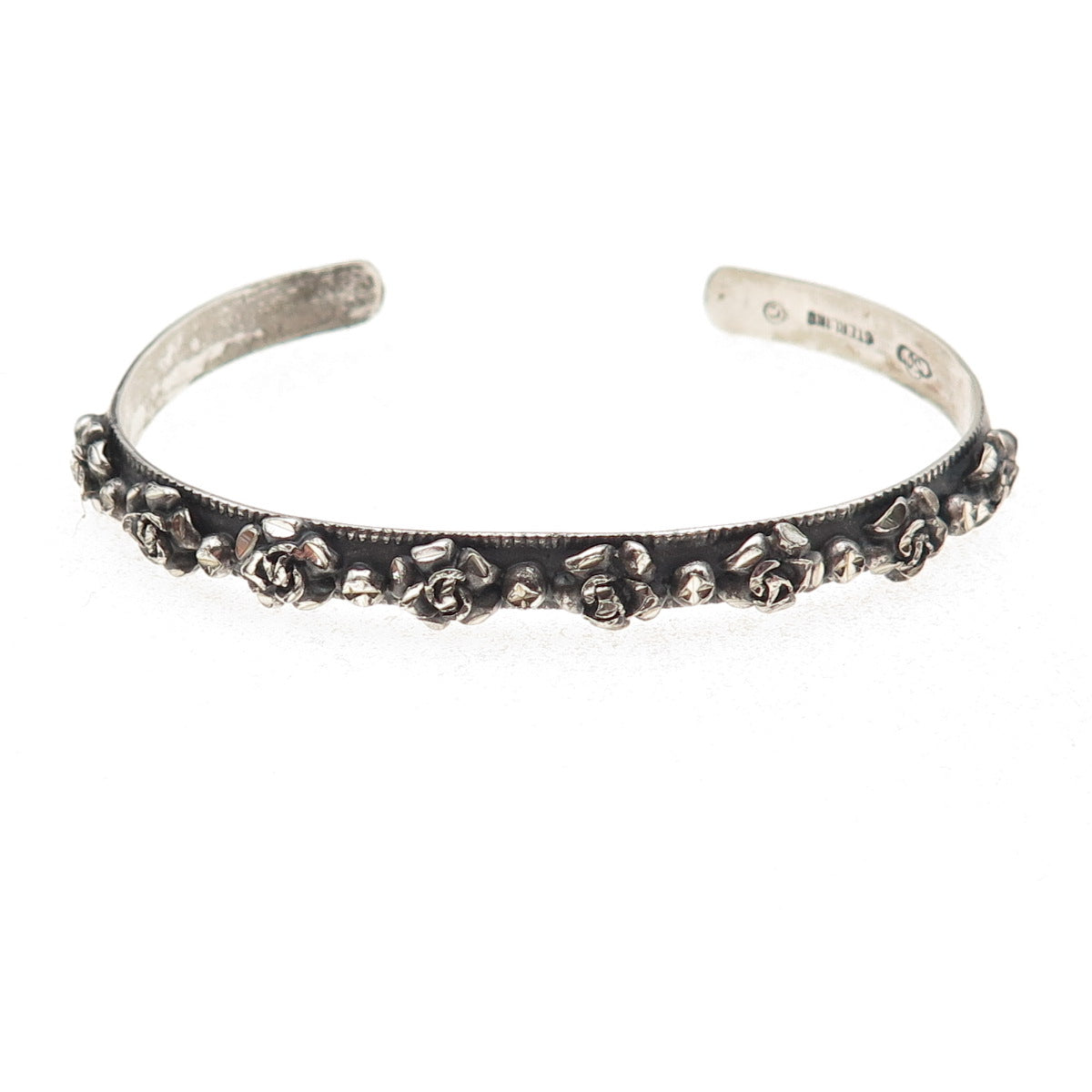 Silver Cloud Old Pawn 925 Sterling Vintage Rose Flower Adjustable Bracelet 5.75"
