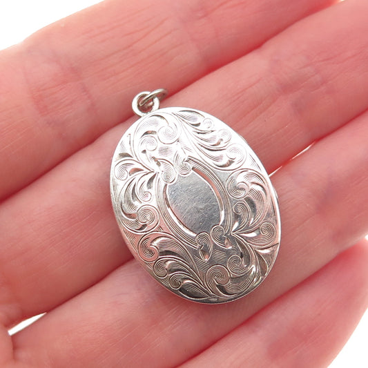 925 Sterling Silver Antique Art Deco Engraved Floral Locket Charm Pendant