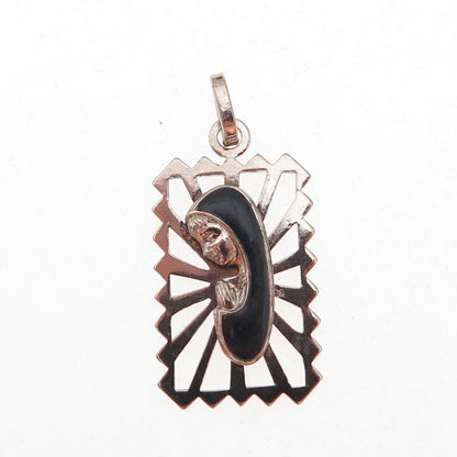925 Sterling Silver Vintage Italy Enamel St. Mary Religious Charm Pendant