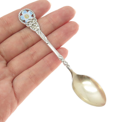 REED & BARTON 925 Sterling Silver Antique Art Deco Enamel Floral Coffee Spoon