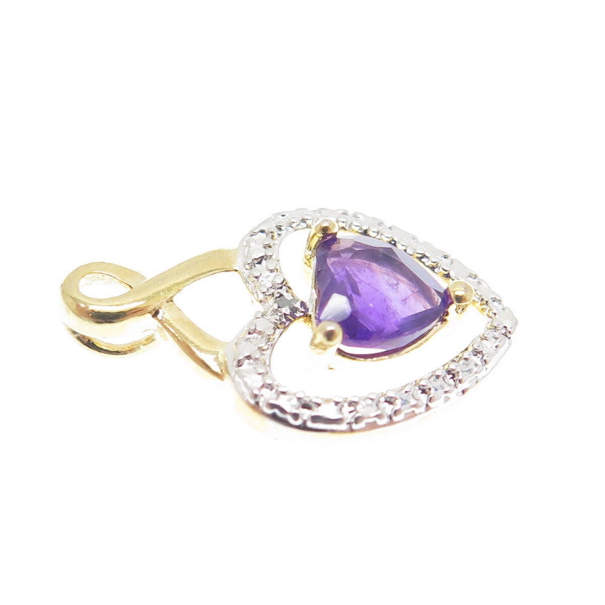ROSS SIMONS Sterling Gold Plated Real Diamond Accent Amethyst Heart Mini Pendant