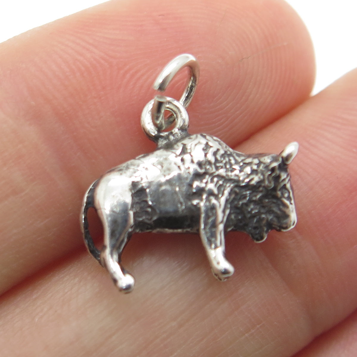 925 Sterling Silver Vintage Buffalo Oxidized Minimalist Charm Pendant