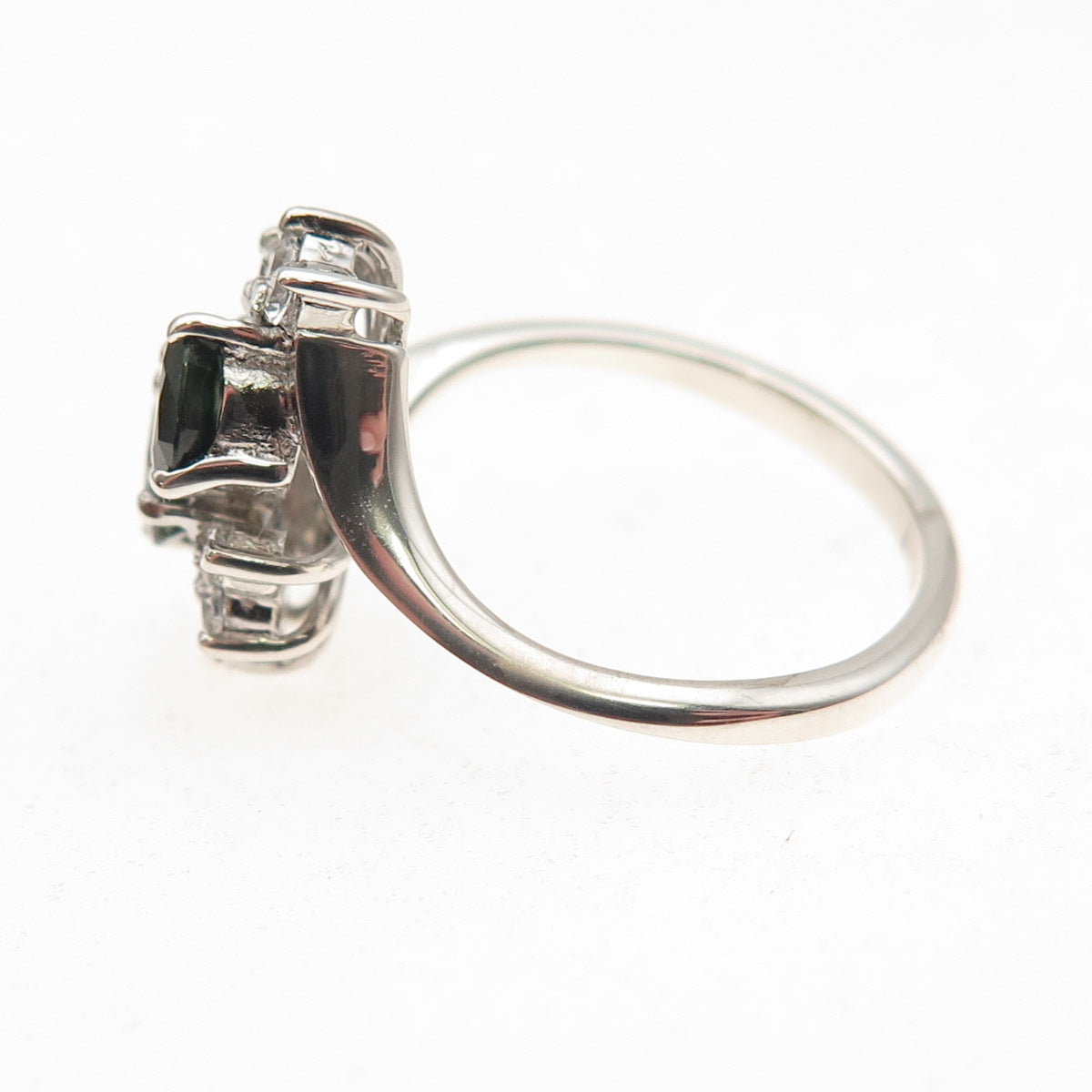925 Sterling Silver Vintage Real Sapphire & C Z Bypass Ring Size 6.25