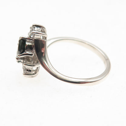 925 Sterling Silver Vintage Real Sapphire & C Z Bypass Ring Size 6.25