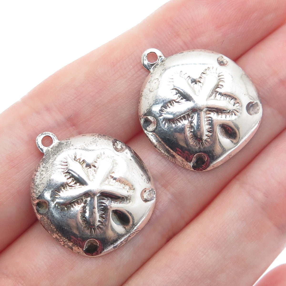 SX SALLY C 925 Sterling Silver Vintage Sand Dollar Oxidized Jacket Earrings