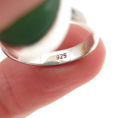 925 Sterling Silver Vintage Real Cabochon Chrysoprase Ring Size 5