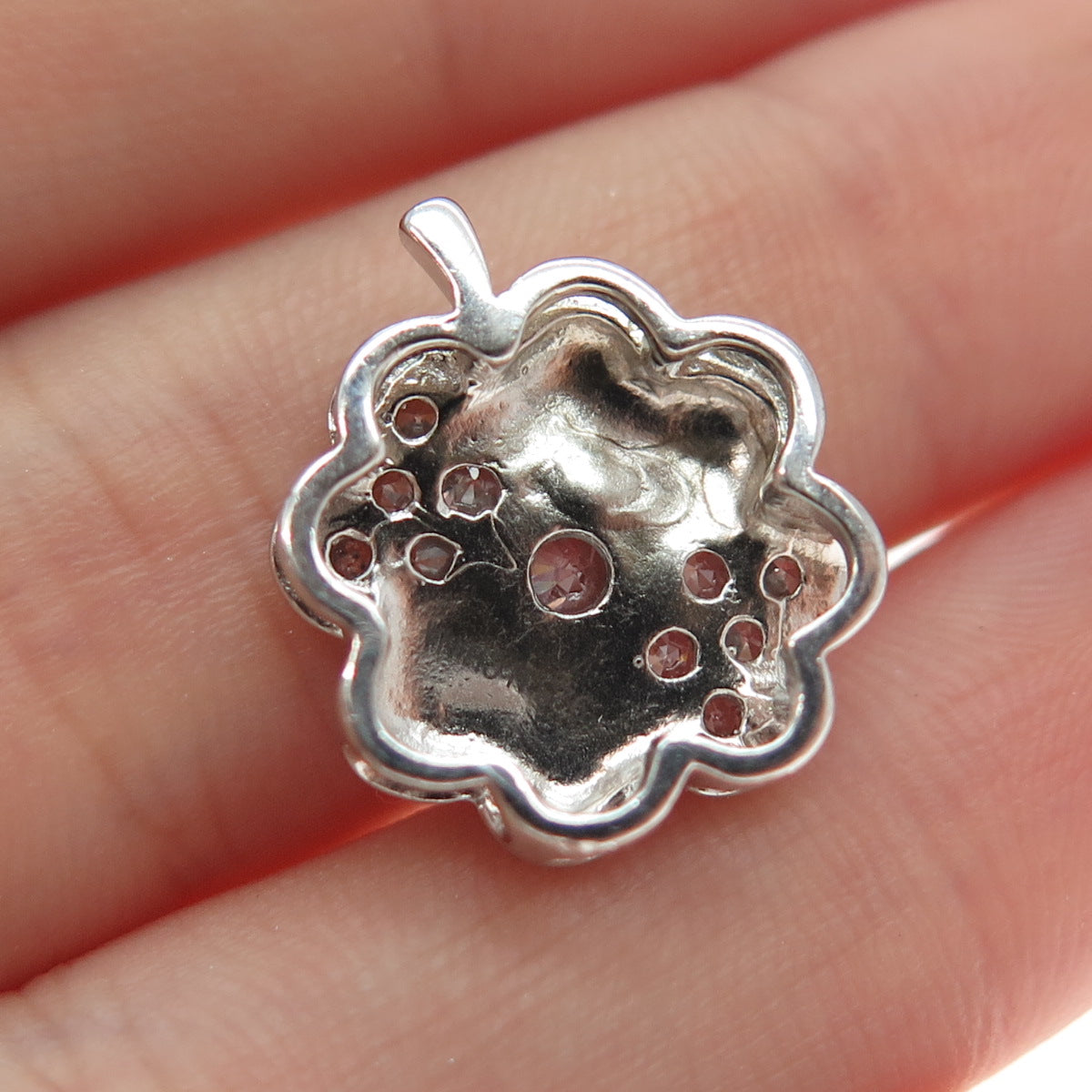 925 Sterling Silver Round-Cut C Z Clover Good Luck Minimalist Slide Pendant