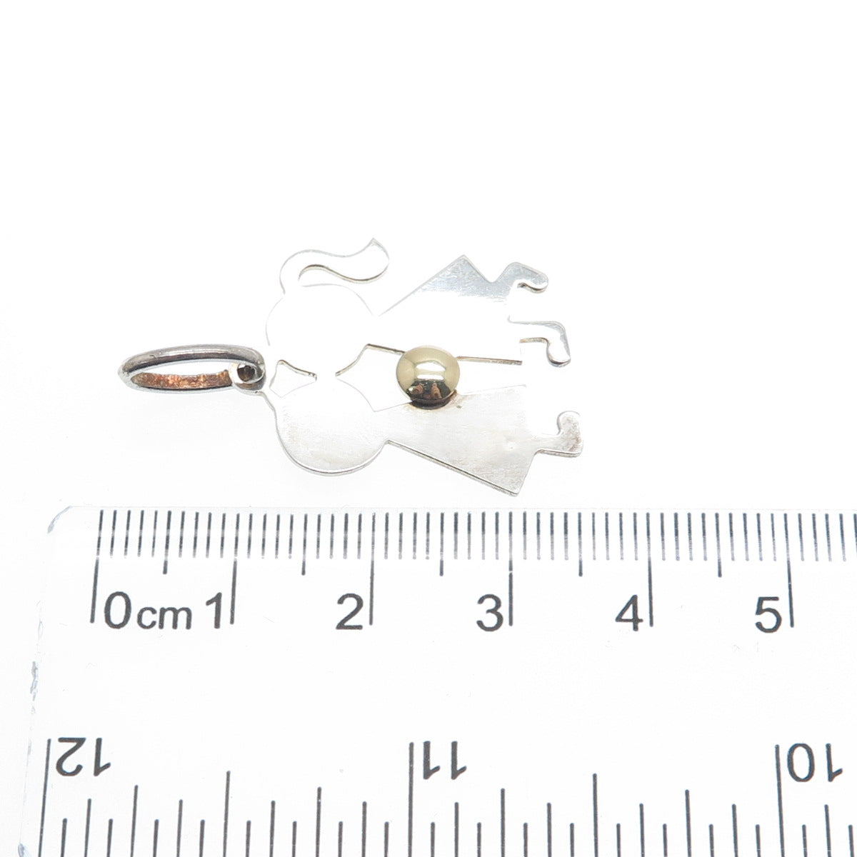 14K Gold & 925 Sterling Silver Vintage Italy Boy & Girl Kiss Charm Pendant