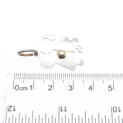14K Gold & 925 Sterling Silver Vintage Italy Boy & Girl Kiss Charm Pendant