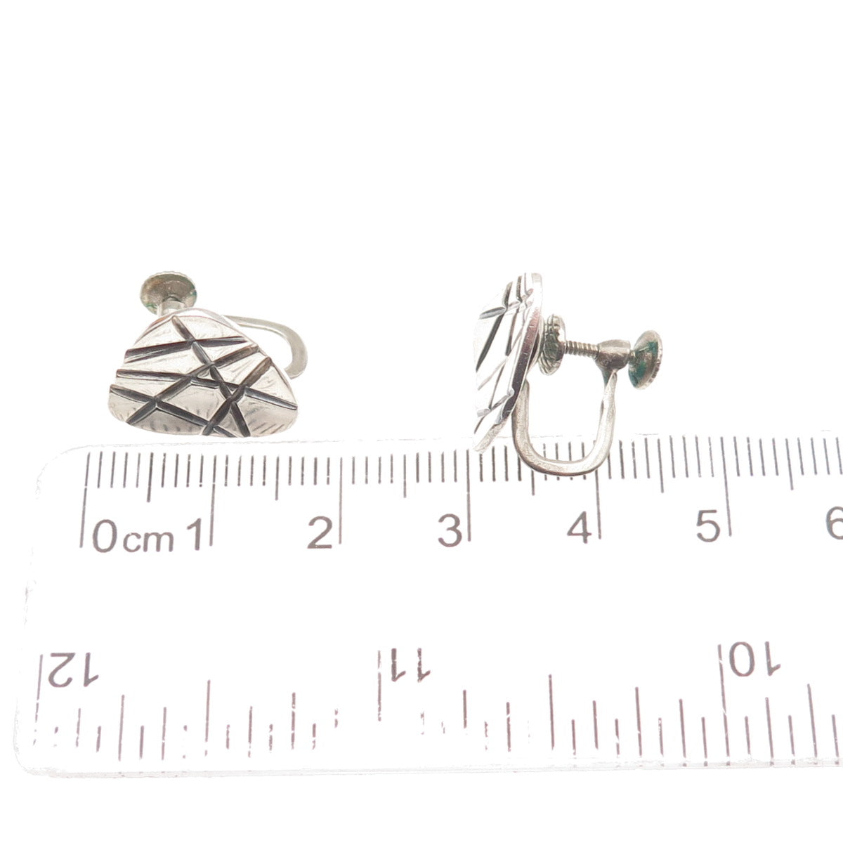 925 Sterling Silver Vintage Modernist Oxidized Screw Back Earrings