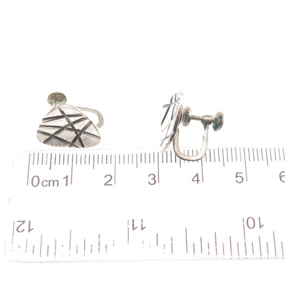 925 Sterling Silver Vintage Modernist Oxidized Screw Back Earrings