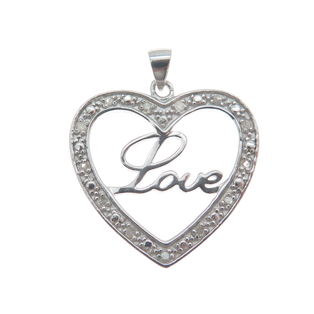 HAN 925 Sterling Silver Real Round-Cut Diamond Love Heart Minimalist Pendant
