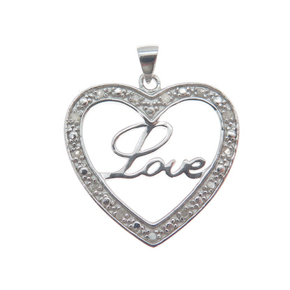 HAN 925 Sterling Silver Real Round-Cut Diamond Love Heart Minimalist Pendant