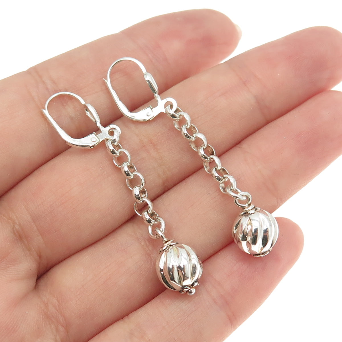 MILOR 925 Sterling Silver Vintage Italy Rolo Chain Ball Drop Earrings