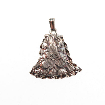925 Sterling Silver Vintage Engraved Floral Locket Bell Oxidized Charm Pendant