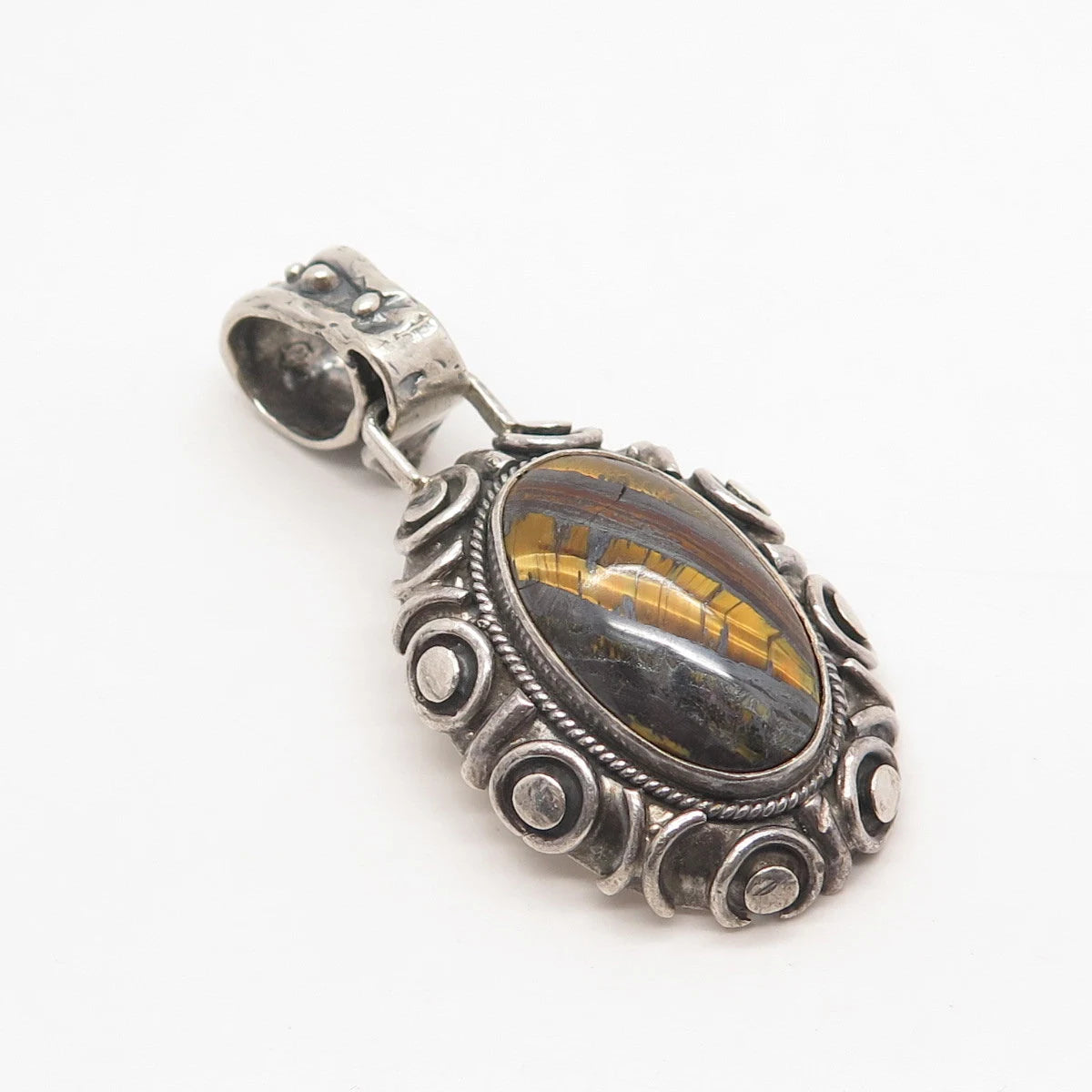 925 Sterling Silver Vintage Saville Real Tiger Eye Gemstone Pendant