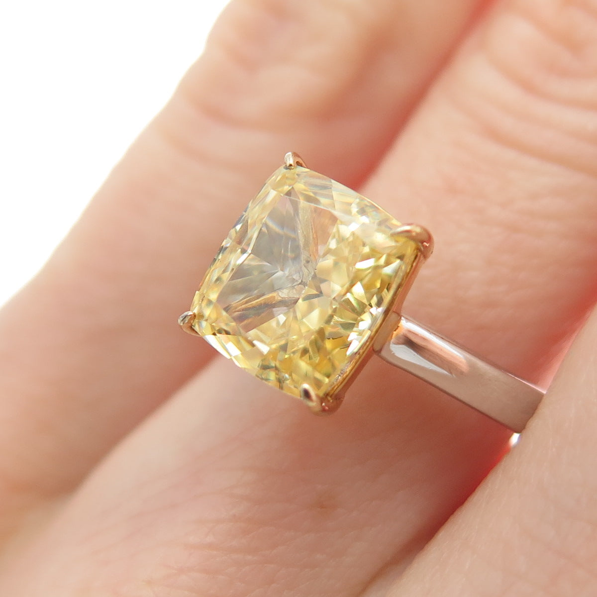 DSMK 925 Sterling Silver 2-Tone Radiant-Cut Canary C Z Ring Size 6