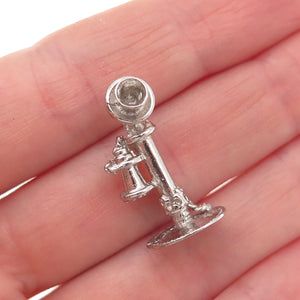 925 Sterling Silver Antique Art Deco Retro Candlestick Phone 3D Charm Pendant