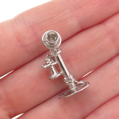 925 Sterling Silver Antique Art Deco Retro Candlestick Phone 3D Charm Pendant