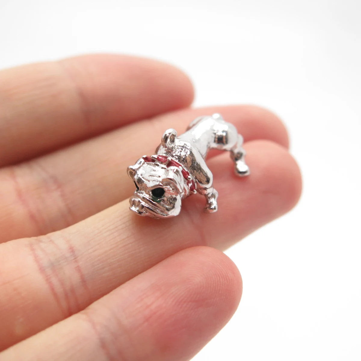 925 Sterling Silver Vintage Enamel Bulldog Charm Pendant