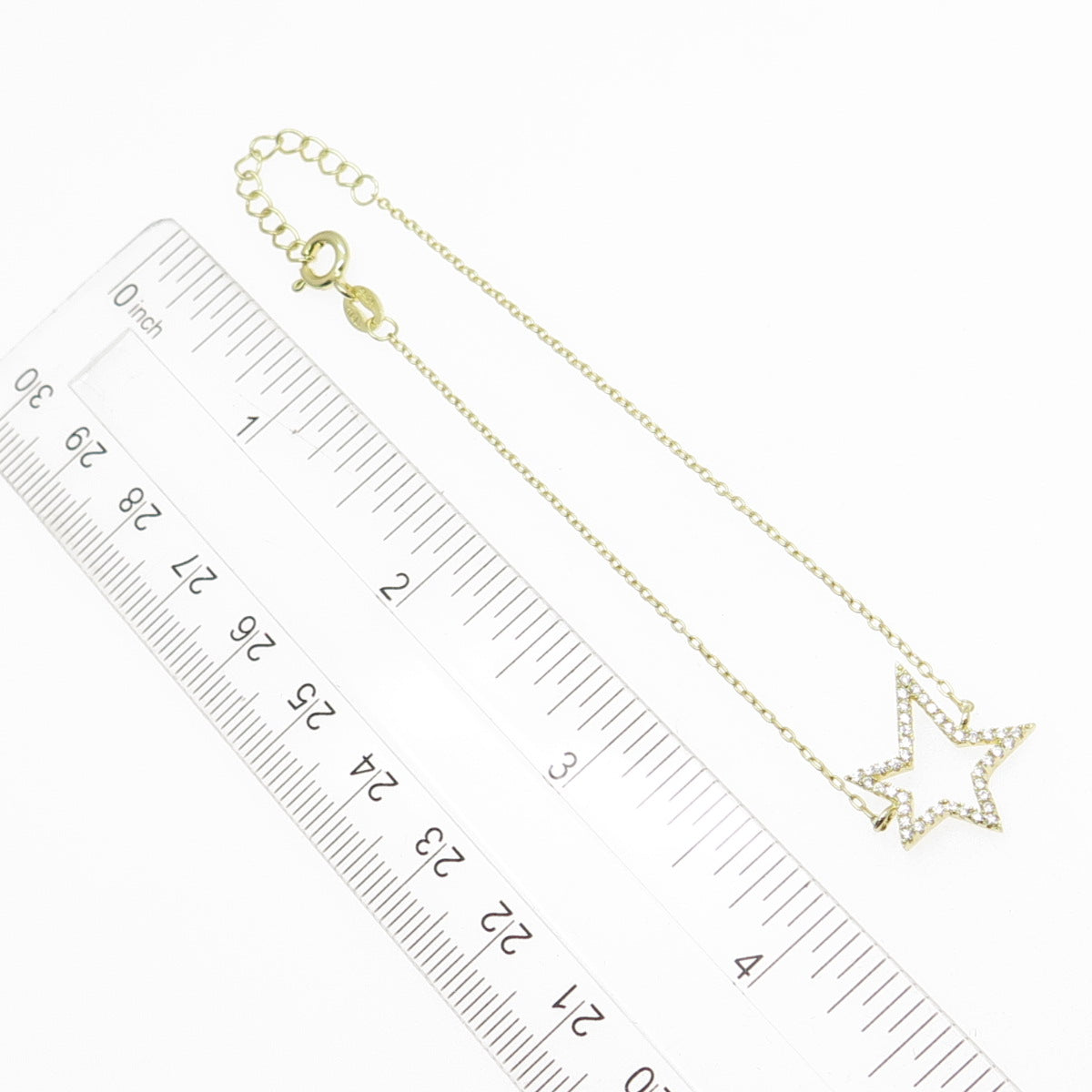 925 Sterling Silver Gold Plated Pave C Z Open Star Cable Link Bracelet 8.25"