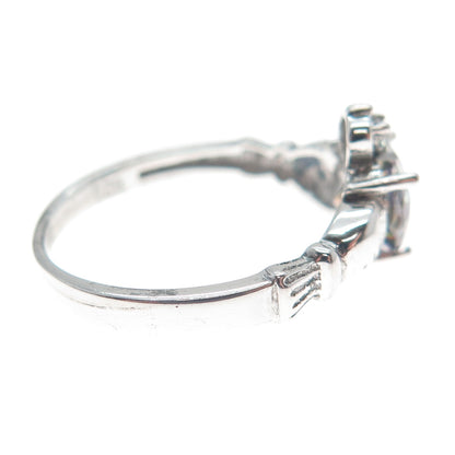 925 Sterling Silver Heart-Cut Mystic Quartz & C Z Irish Claddagh Ring Size 7.5