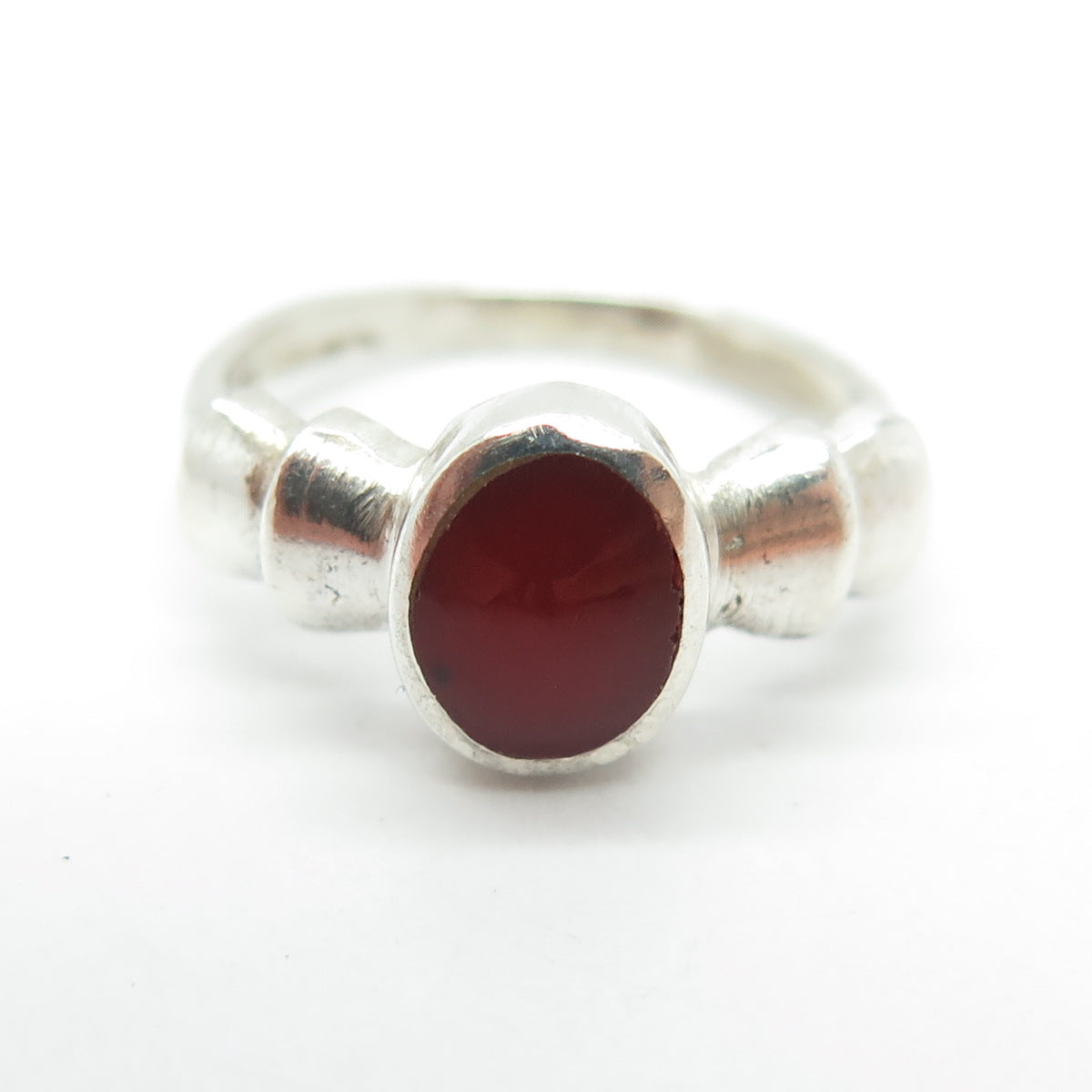 925 Sterling Silver Vintage Real Carnelian Modernist Ring Size 6