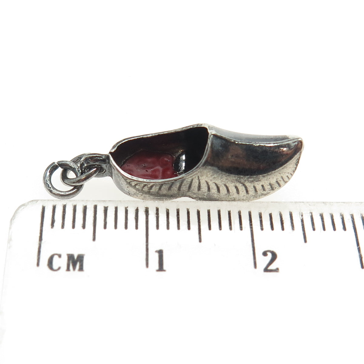 835 Silver Antique Enamel Netherlands Dutch Clog Shoe 3D Charm Pendant