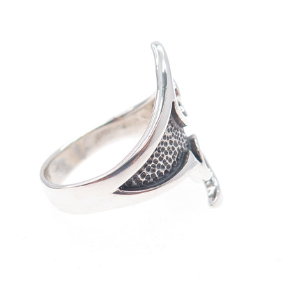 925 Sterling Silver Vintage Modernist Flame Oxidized Ring Size 9.75