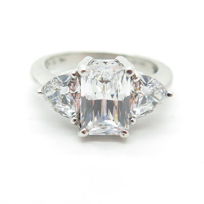 925 Sterling Silver Radiant & Triangle-Cut Shaped C Z Ring Size 7