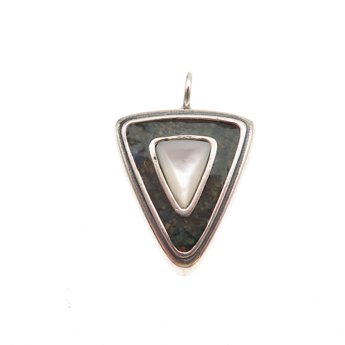 Carolyn Pollack 925 Sterling Silver Vintage Real Lapis Inlay & MOP Charm Pendant