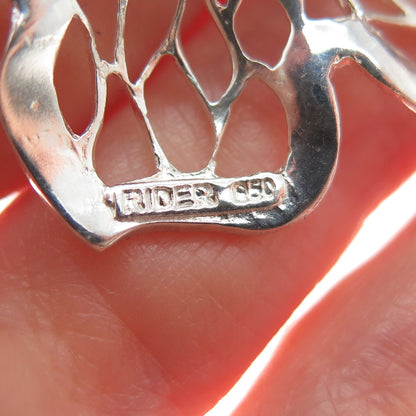 RIDER 950 Silver Vintage Real Aquamarine Flower Blossom Pendant