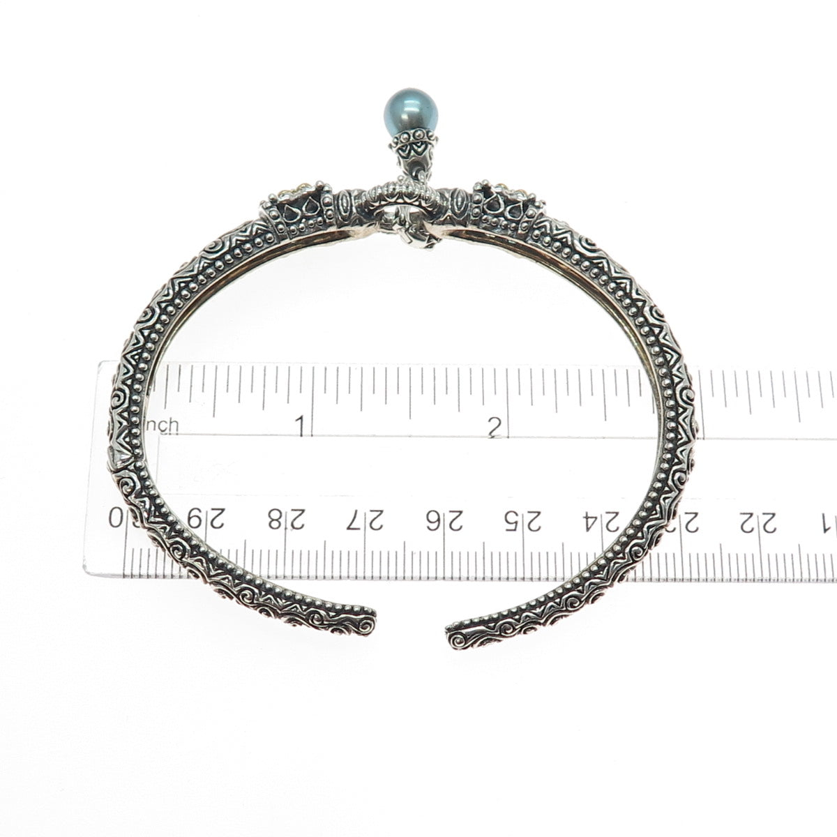 BARBARA BIXBY 925 Sterling Silver 18K Gold Pearl Charm Adjustable Bracelet 7.25"